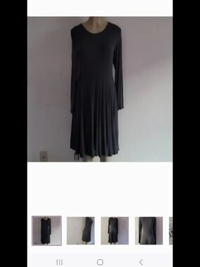 Aimee Kestenberg Black Long-Sleeve Pleated Midi Dress